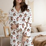 Personalised Kiss Love 1-3 Face Photos Unisex Long Sleeve Soft Pajamas Set Valentine's Day Anniversary Birthday Gift for Couples