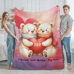 Manta personalizada de dibujos animados de una pareja de osos enamorados con texto decoración para el hogar regalo de San Valentín para parejas