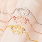 Pulsera personalizada de plata de ley con doble corazón entrelazado, piedras de nacimiento y nombres grabados Regalo de San Valentín Aniversario para mujer
