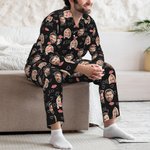 Personalised Kiss Love 1-3 Face Photos Unisex Long Sleeve Soft Pajamas Set Valentine's Day Anniversary Birthday Gift for Couples
