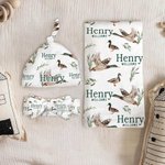 Personalisierte niedliche Stockente Baby weich wickeln Hut Bogen Stirnband Outfit mit Namen Baby Shower Coming Home Geschenk für Neugeborene