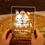 Personalised Boho Woodland Hedgehog Deer Couple Names LED Night Light with Wooden Base Cute Room Decor Valentine's Day Anniversary Gift for Couple