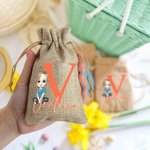 Personalizzato Cartoon Character Initial Pasqua Burlap Drawstring Candy Gift Bag con nome Pasqua Holiday Party Favors regalo per ragazzi ragazze