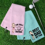 Personalized Cartoon Character Absorbent Waffle Golf Towel with Title and Hanging Clip Sports Accessories Birthday Sports Gift for Golf Player Lover