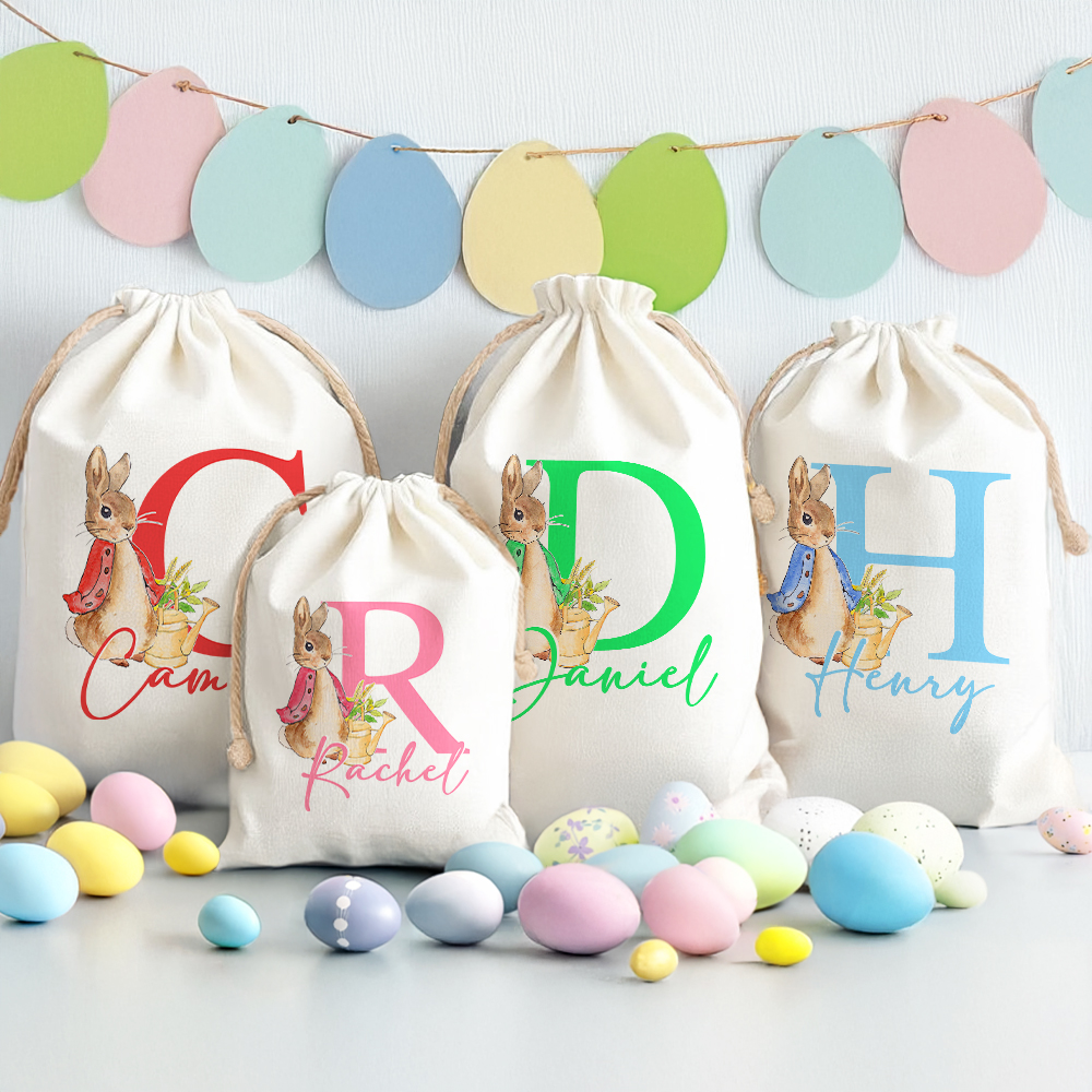 Sac à dos de lapin de Pâques personnalisé avec initiale et nom Cadeau d'anniversaire de Pâques pour enfants Famille