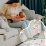 Gepersonaliseerde Bloemen Initiaal Hartvormige Acrylplaat met Naam en Tekst Doop Verjaardagscadeau voor Pasgeborenen