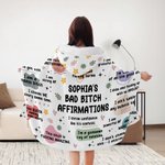 Personalised Bad Bitch Affirmations Rebellion Description Soft Hooded Blanket with Name Inspiring Birthday Gift for Women
