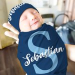 Ensemble d'emmaillotage et de bonnet à nœuds en coton multicolore personnalisé Cadeau d'anniversaire de douche de bébé pour les nouveaux-nés