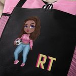 Personalisierte Basketball Fußball Cartoon Mädchen Monogramm wasserdicht Mesh Tote Bag Game Day Zubehör Geburtstag Geschenk für Sportliebhaber