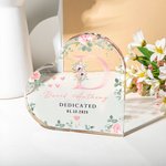 Gepersonaliseerde Bloemen Initiaal Hartvormige Acrylplaat met Naam en Tekst Doop Verjaardagscadeau voor Pasgeborenen