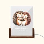 Personalised Boho Woodland Hedgehog Deer Couple Names LED Night Light with Wooden Base Cute Room Decor Valentine's Day Anniversary Gift for Couple