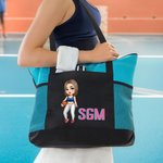 Personalisierte Basketball Fußball Cartoon Mädchen Monogramm wasserdicht Mesh Tote Bag Game Day Zubehör Geburtstag Geschenk für Sportliebhaber
