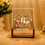 Personalised Boho Woodland Hedgehog Deer Couple Names LED Night Light with Wooden Base Cute Room Decor Valentine's Day Anniversary Gift for Couple