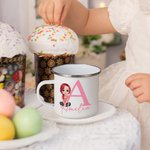 Personalised Cute Cartoon Character 12oz Enamel Mug with Name and Initial Back to School Birthday Gift for Family Kids