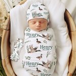 Personalisierte niedliche Stockente Baby weich wickeln Hut Bogen Stirnband Outfit mit Namen Baby Shower Coming Home Geschenk für Neugeborene