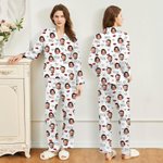 Personalised Kiss Love 1-3 Face Photos Unisex Long Sleeve Soft Pajamas Set Valentine's Day Anniversary Birthday Gift for Couples