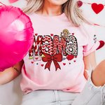 Personalized Cupid Bow Heart Print Title Multicolor T-shirt Sweatshirt with 1-16 Names Valentine's Day Mother's Day Gift for Mom Grandma