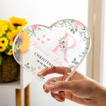 Gepersonaliseerde Bloemen Initiaal Hartvormige Acrylplaat met Naam en Tekst Doop Verjaardagscadeau voor Pasgeborenen