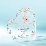 Gepersonaliseerde Bloemen Initiaal Hartvormige Acrylplaat met Naam en Tekst Doop Verjaardagscadeau voor Pasgeborenen