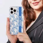 Custodia per iPhone personalizzata in stile retro French Toile De Jouy con nome regalo perfetto per San Valentino compleanni per donne o amiche
