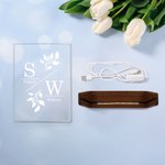 Personalisierte Floral Monogramm Initialen LED-Nachtlicht mit Namen Datum und hölzerne Basis Home Decor Valentinstag Hochzeit Geschenk für Paar