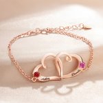 Pulsera personalizada de plata de ley con doble corazón entrelazado, piedras de nacimiento y nombres grabados Regalo de San Valentín Aniversario para mujer