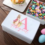 Personalized Cute Cartoon Peter Rabbit Food-grade Metal Biscuit Tin Box with Initial and Name Birthday Easter Gift for Kids Family Friends