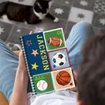 Acquerello personalizzato Calcio Calcio Basket Baseball All Star A5 Quaderno a spirale foderato Compleanno Regalo di ritorno a scuola per bambini amanti dello sport