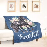 Personalized Watercolor Illustration Floral Horse Soft Throw Blanket with Name Multicolor Home Decor Holiday Birthday Gift for Horse Lovers