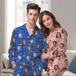 Personalised Kiss Love 1-3 Face Photos Unisex Long Sleeve Soft Pajamas Set Valentine's Day Anniversary Birthday Gift for Couples