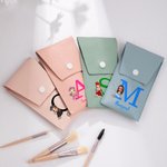 Personalised Cartoon Character Initial Leather Makeup Brush Bag with Name and 8 Pcs Makeup Brushes Graduation Travel Essentials Gift for Woman
