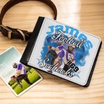 Personalizada de color Llama Rayo 1-5 Foto Collage Billetera de hombre de cuero con nombre y número de cumpleaños Accesorios de viaje Regalo para los amantes del deporte