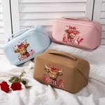 Personalisierte Coquette Bogen Liebe Hochland Kuh PU Leder Kosmetiktasche mit Namen Portable Reisezubehör Geburtstag Valentinstag Geschenk für Frauen