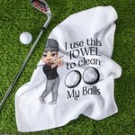 Gepersonaliseerde I Use This Towel to Clean My Balls Waffle Golf Towel met Cartoon Sport Man Haak Super Absorberend Golf Accessoire Cadeau voor Golfliefhebber Man