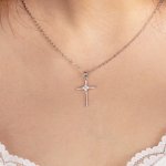 Personalizado Minimalismo 4 Birthstones Cruz Collar Jesús Joyería Cumpleaños Cristiano Bautizo Regalo para Mujeres