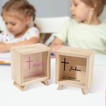 Personalisierte Faithful Kreuz klar hölzerne Spardose Sparschwein mit Namen und Text Baby Dusche Geburtstag Kindertag Geschenk für Kinder