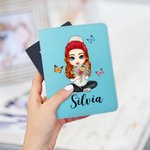 Custodia passaporto in pelle PU portatile personalizzato con nome e fiore di nascita cartone animato personaggio regalo di compleanno per donne