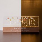 Gepersonaliseerde 1-12 Geboortebloem Tuin Acryl LED Nachtlamp met Houten Basis Woondecoratie Moederdag Verjaardags Cadeau voor Oma Mama