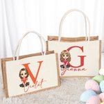 Personlig söt tecknad karaktär jute tygpåse med namn och initialer födelsedag påskpresent för barn vuxna