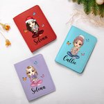 Custodia passaporto in pelle PU portatile personalizzato con nome e fiore di nascita cartone animato personaggio regalo di compleanno per donne