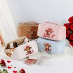 Personalisierte Coquette Bogen Liebe Hochland Kuh PU Leder Kosmetiktasche mit Namen Portable Reisezubehör Geburtstag Valentinstag Geschenk für Frauen