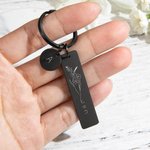 Personalisierte vertikale Streifen Geburt Blume Schlüsselanhänger mit japanischen Initialen und Namen Rucksack Zubehör Geburtstag Hochzeit Geschenk für Frauen