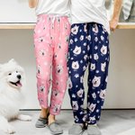 Personalized Pet Face Soft Skin-friendly Long-Sleeve Pajama Pants Set with Paw Print and Bone Birthday Gift for Pet Lovers