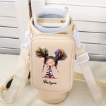 Personalized Quirky Girl Water Bottle Carrier Bag with Name Pocket and Adjustable Shoulder Strap Accessory for 40oz Stanley Birthday Gift for Women