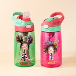 Personalisierte niedlich schrulligen Mädchen 16oz Kind Wasserflasche mit Stroh und Name Geburtstag zurück zu Schule Geschenk für Mädchen
