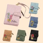 Portafoglio e portacarte in pelle PU da polso personalizzato con nome e fiore di nascita con fiocco regalo ideale di compleanno per donne