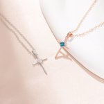 Personalizado Minimalismo 4 Birthstones Cruz Collar Jesús Joyería Cumpleaños Cristiano Bautizo Regalo para Mujeres