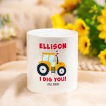 Personalized Cute Cartoon Excavator Ceramic Money Box with Name and Text Birthday Children's Day Gift for Kids