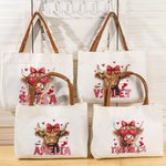 Personalised Coquette Bow Love Highland Cow Canvas Tote Bag with Name and Handle Birthday Valentine's Day Gift For Women