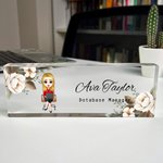 Personalisierte Blume Cartoon Business Charakter Acryl Schreibtisch Namensschild mit Namen Geburtstag Arbeit Jahrestag Geschenk für Büroangestellte